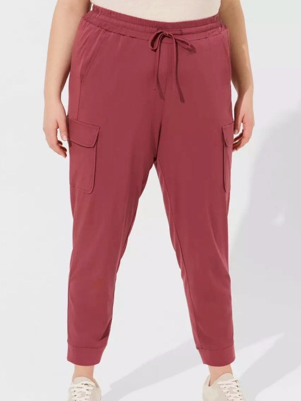 NEW Torrid Cargo Joggers 2X Tall maroon Stretch Challis Relaxed Pant Plus